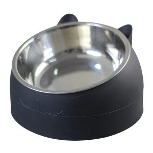 Castron inclinat din inox cu suport de plastic KITTY, diverse marimi si culori, NEGRU, 400 ml