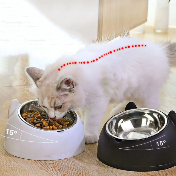 Castron inclinat din inox cu suport de plastic KITTY, diverse marimi si culori, ALB, 400 ml - imagine 4