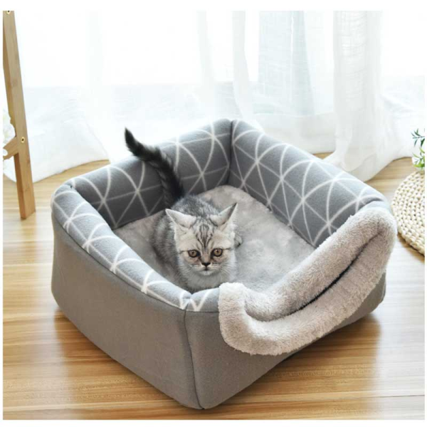 Cos si pat 2 in 1 pentru caini si pisici GREY DREAM 38 x 38 x 34cm - imagine 3