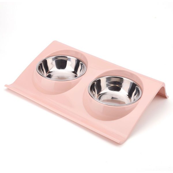 Set doua boluri cu suport de protectie pentru hrana si apa , ROZ, 29 cm x 18.5 cm x 6.2 cm