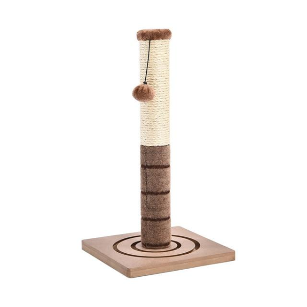 Stalp de zgariat cu invelis de sisal, jucarie de plus si baza solida de lemn, 54 cm