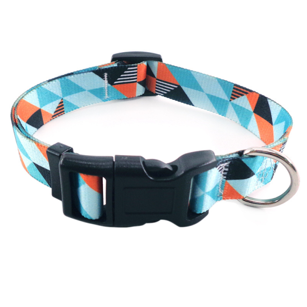 Zgarda ajustabila pentru catei RAINBOW, diverse modele si marimi, ALBASTRU GEOMETRIC
