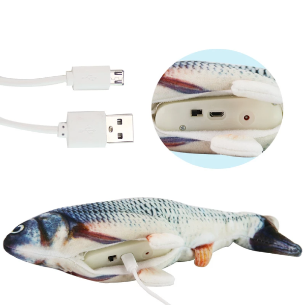 Jucarie interactiva in forma de peste cu incarcare USB pentru pisici