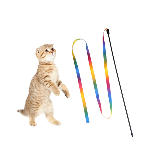 Jucarie undita cu panglica pentru pisici RAINBOW 50 cm
