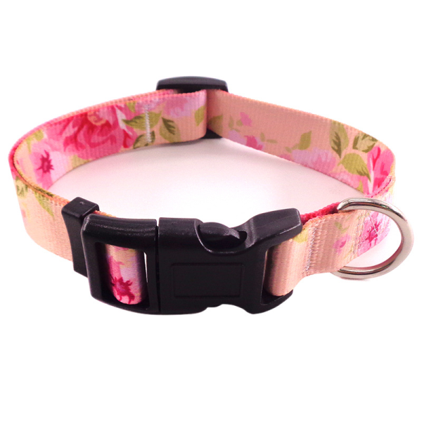 Zgarda ajustabila pentru catei RAINBOW, diverse modele si marimi, PEONIES ROZ