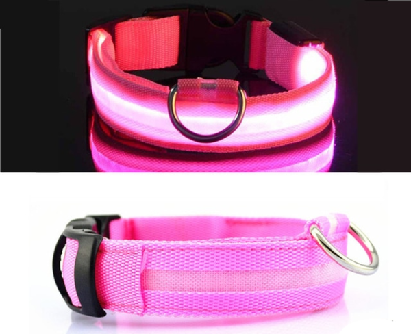Zgarda vizibila noaptea cu LED si incarcare USB pentru caini, diverse marimi si culori, ROZ, M - imagine 2