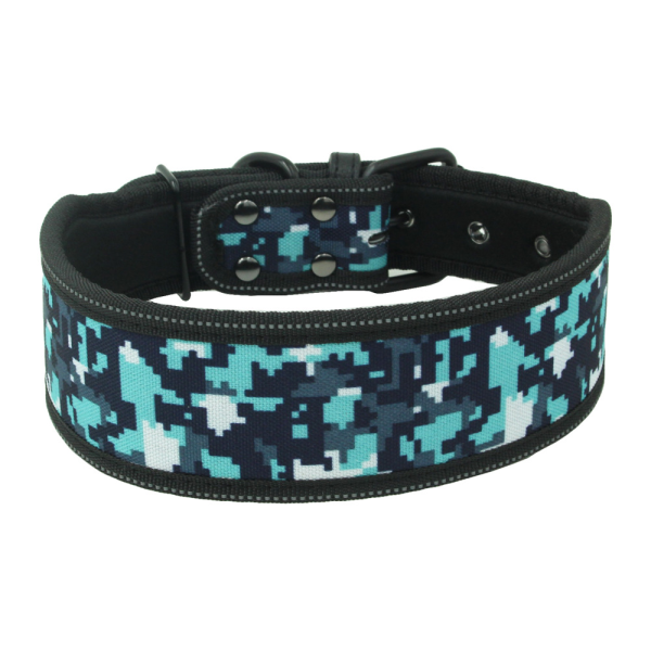 Zgarda pentru caini de talie mare ALL COLORS, 5 cm x 40-50 cm, BLUE PIXEL - imagine 3
