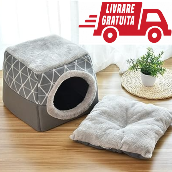 Cos si pat 2 in 1 pentru caini si pisici GREY DREAM 38 x 38 x 34cm