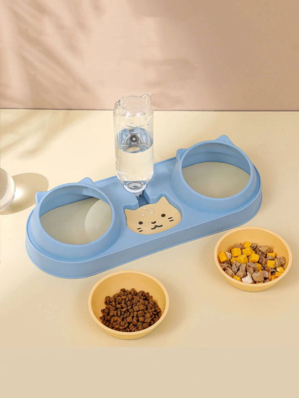 Castron dublu inclinat pentru caini si pisici cu adapator KITTY - imagine 2