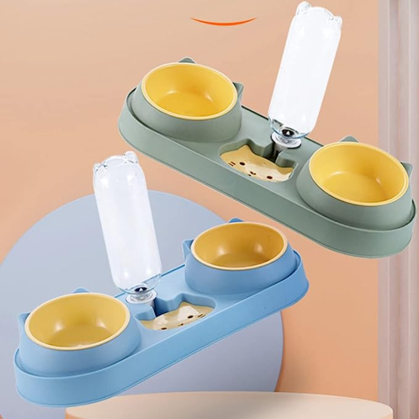 Castron dublu inclinat pentru caini si pisici cu adapator KITTY - imagine 5