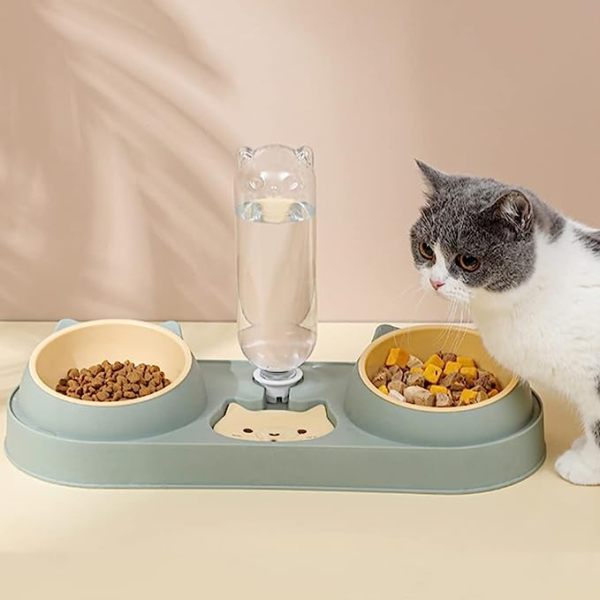 Castron dublu inclinat pentru caini si pisici cu adapator KITTY - imagine 7