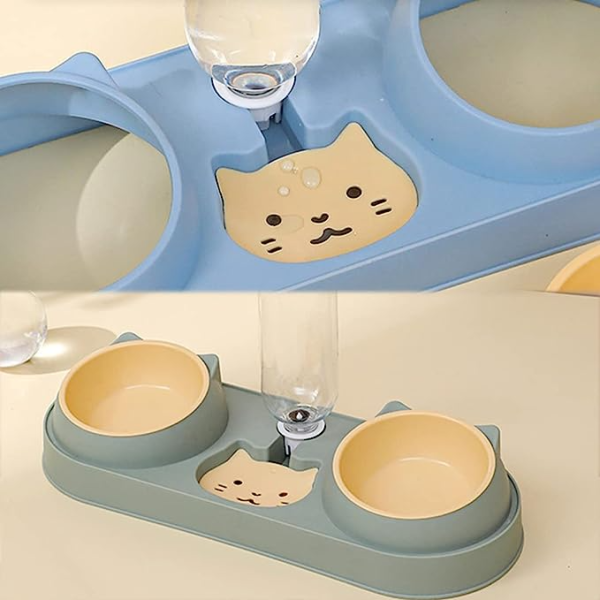 Castron dublu inclinat pentru caini si pisici cu adapator KITTY - imagine 6