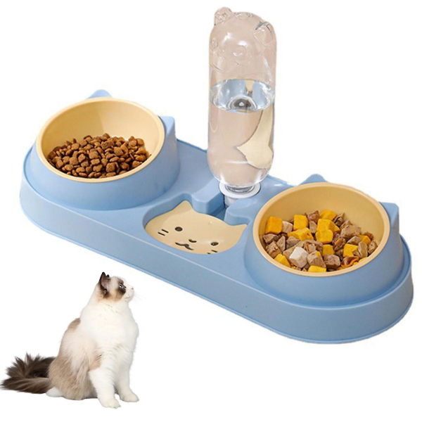 Castron dublu inclinat pentru caini si pisici cu adapator KITTY - imagine 4